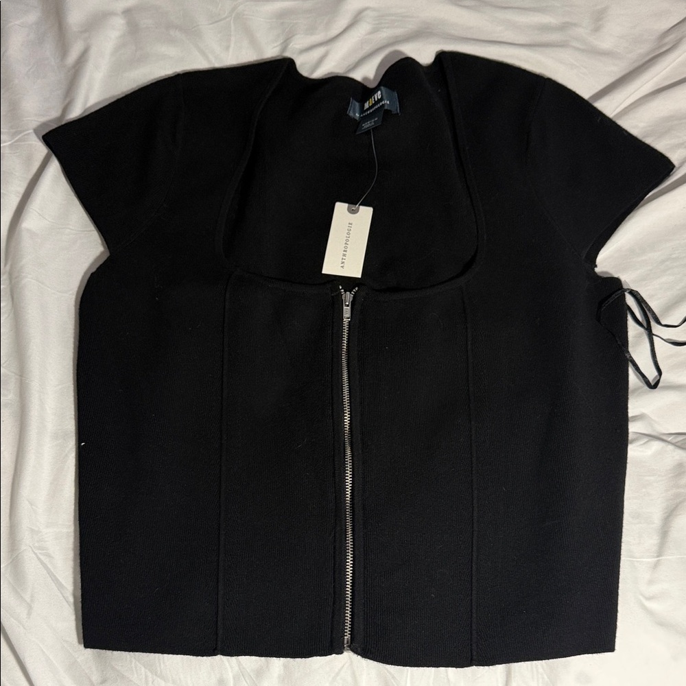 Maeve Black Short-Sleeve Zip-Front Shirt